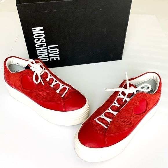 LOVE Moschino Red Suede & Leather Sneakers 38 - Picture 2 of 9